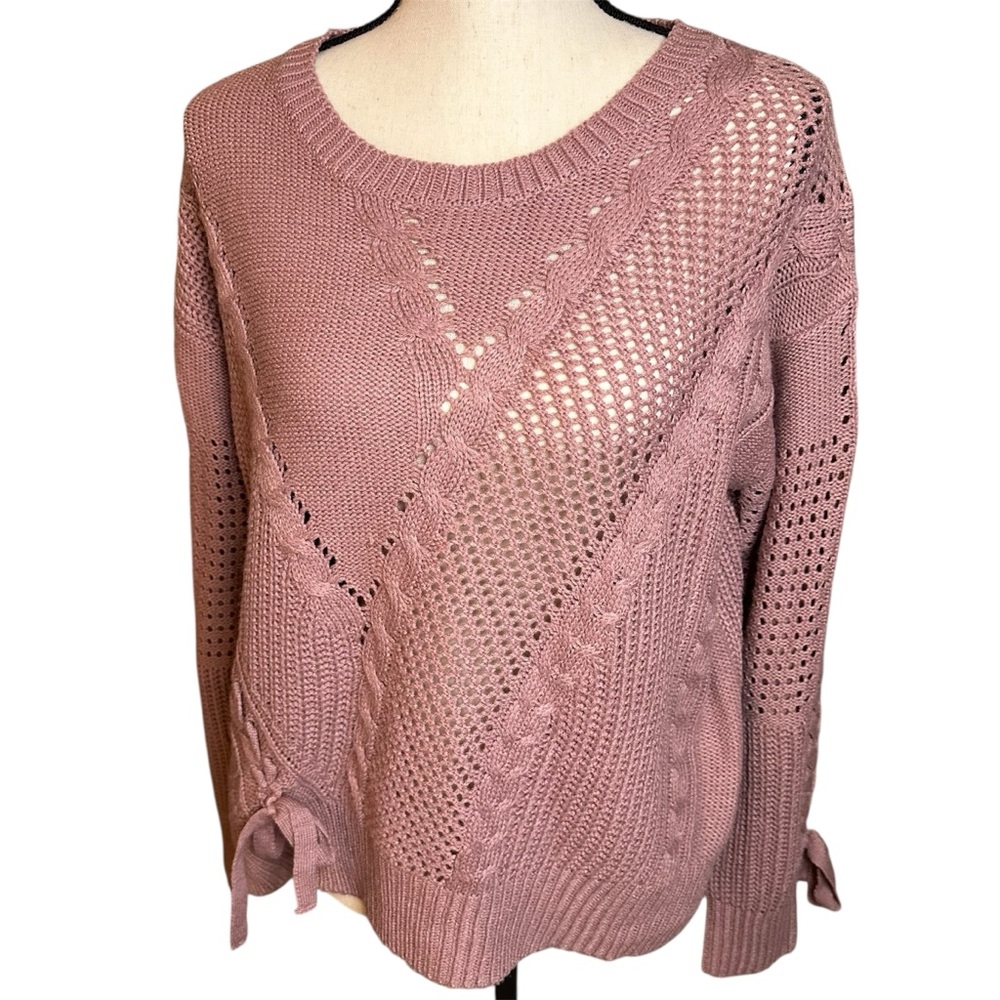 Snails Cinnamon Dusty Pink Cable/Open Knit Sweater w/Side Tie Detail Women’s M